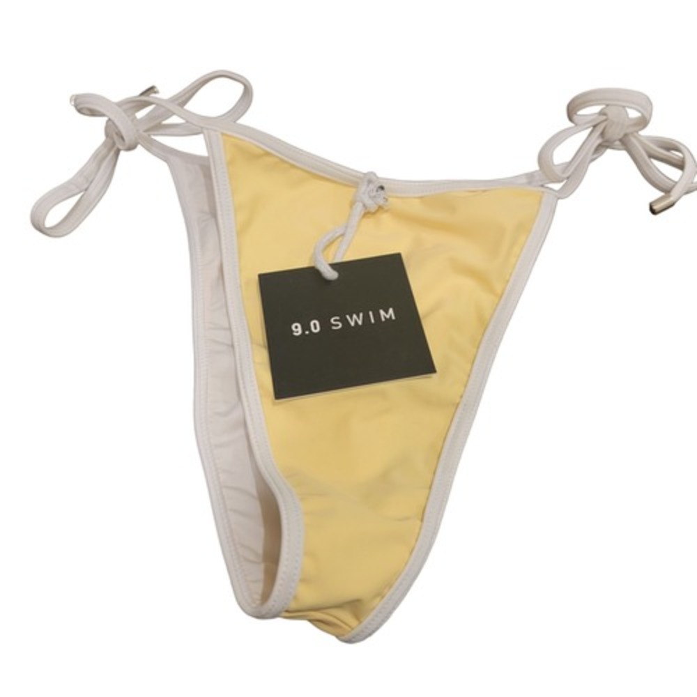 9.0 Swim Tie Bikini Bottom Yellow‎ White Size 14 NEW Resort Vacation Summer